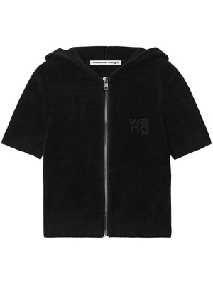 T BY ALEXANDER WANG - Women Short Sleeve Cropped With Embossed Logo Zip Hoodie