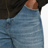 Blue pants worn by a person, showing the pants fit
