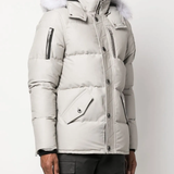 Gray coat worn by a person, showing the coat's fit