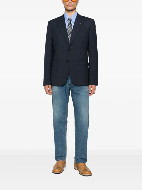 Blue pants, full body view