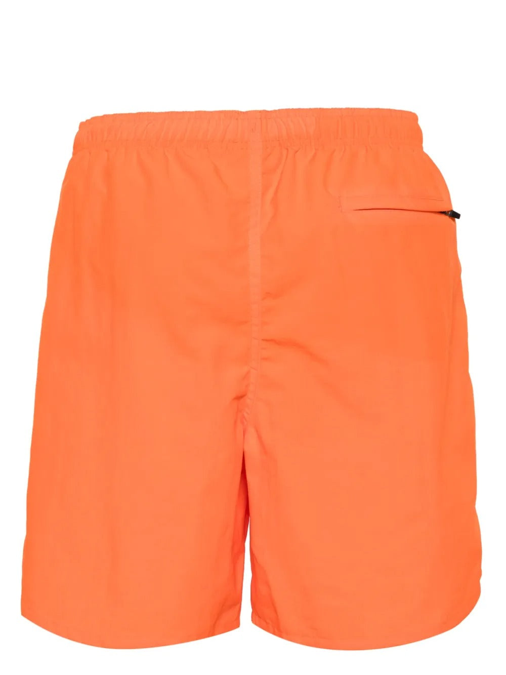 Orange shorts, back view showing relaxed fit