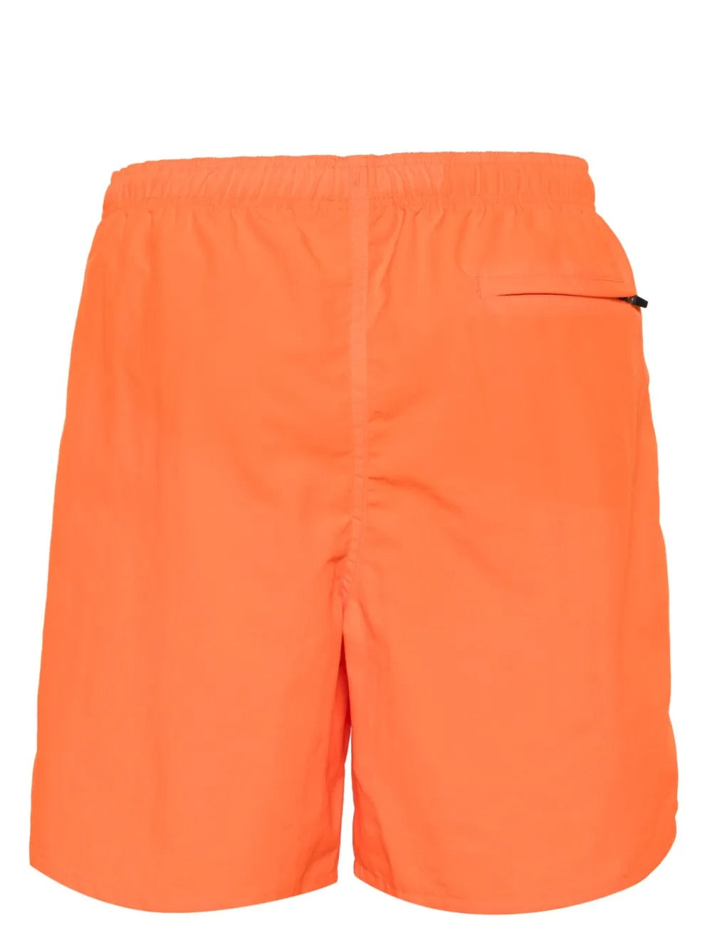 Orange shorts, back view showing relaxed fit