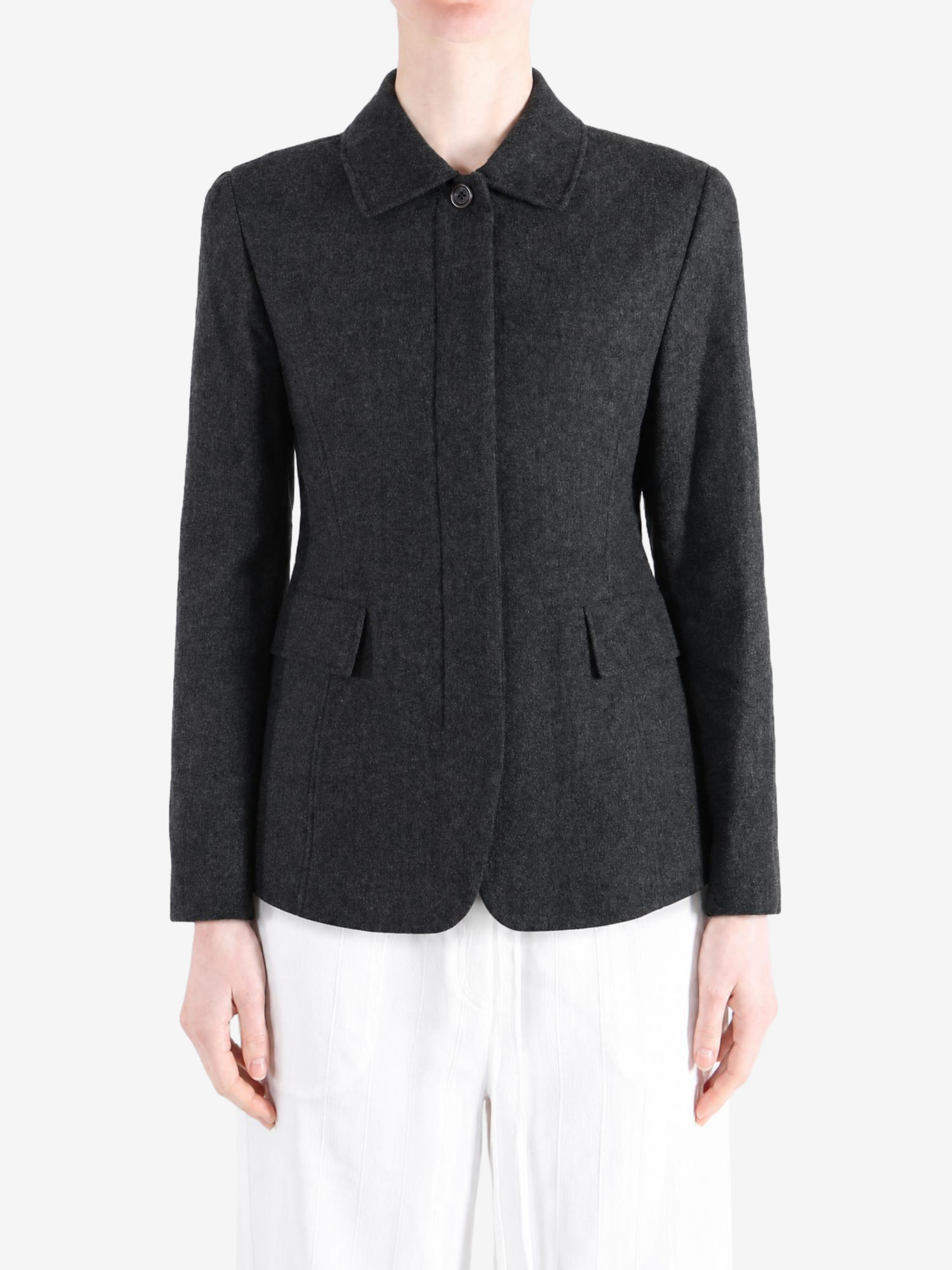 Grey jacket worn by a person, showing the jacket fit