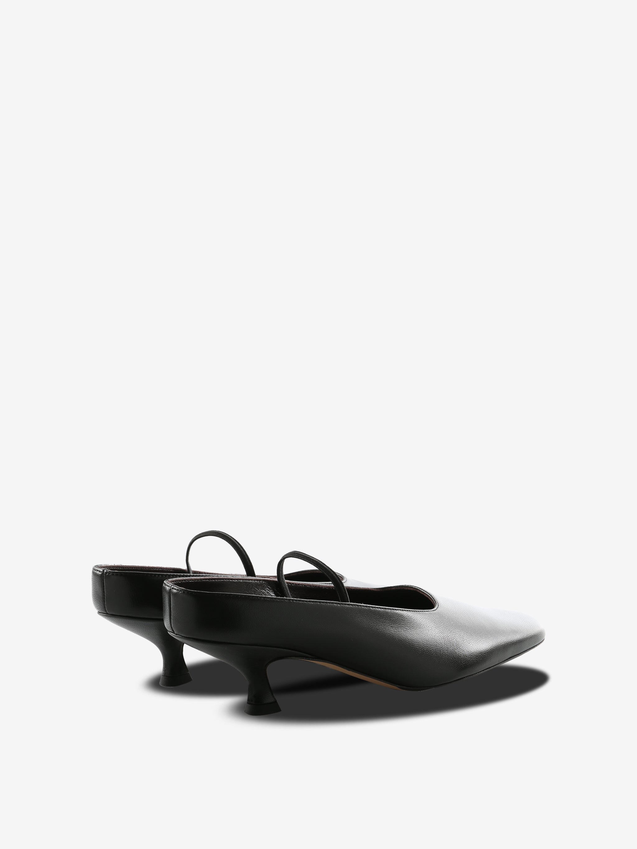 Black mules, back view