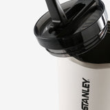 Close up of white tumbler, showing texture of the stainless steel fabric