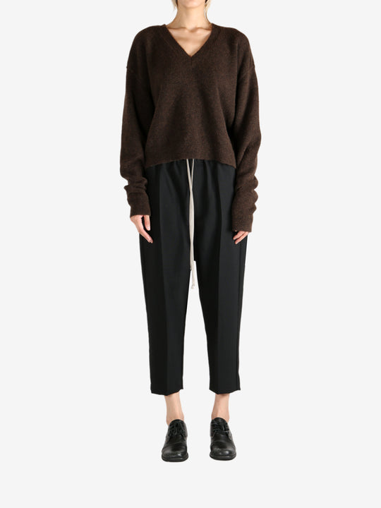 Brown knitwear, full body view