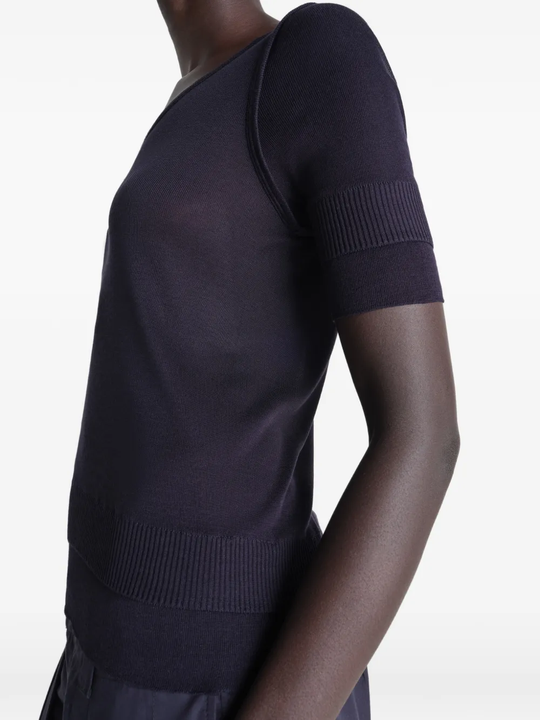 Close up of black top, showing texture of the viscose fabric