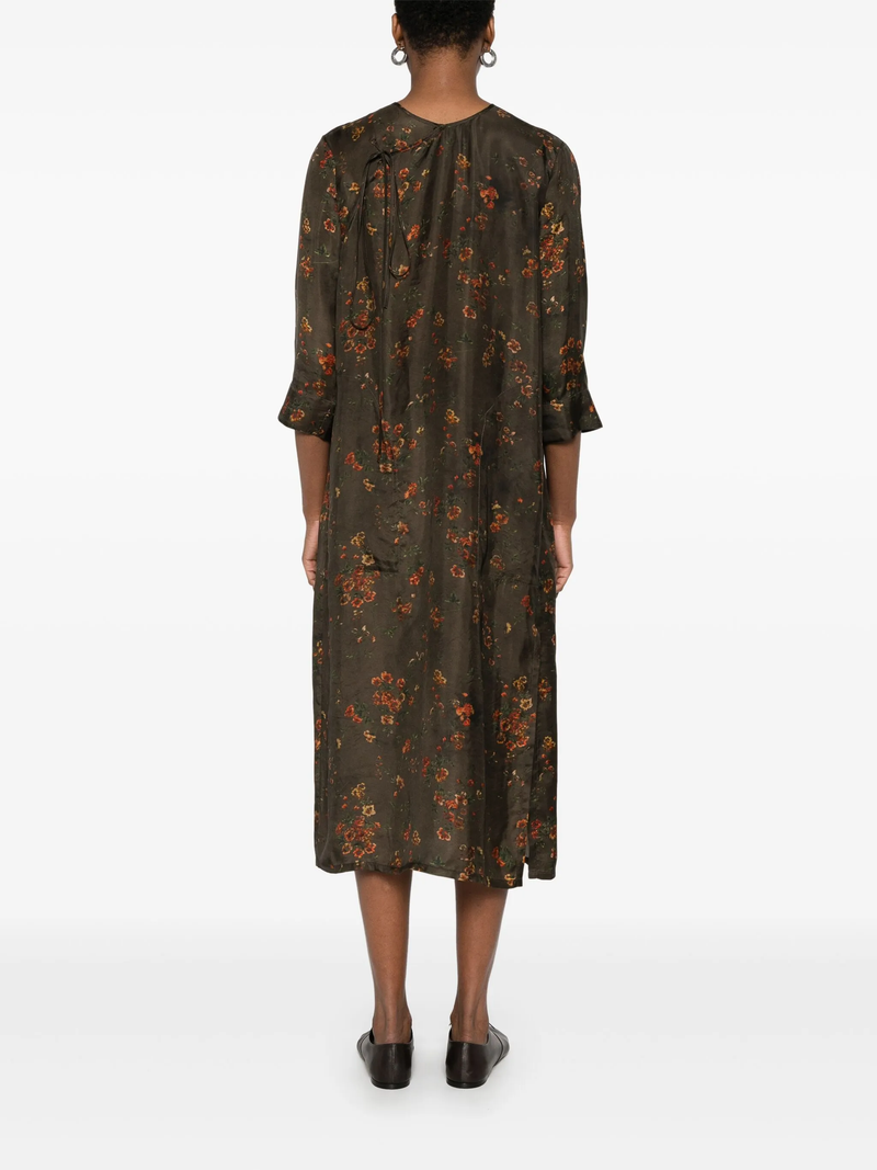 Brown floral dress, full body view