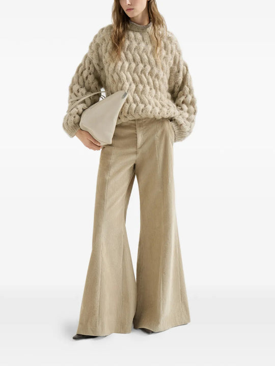 Tan knitwear, full body view