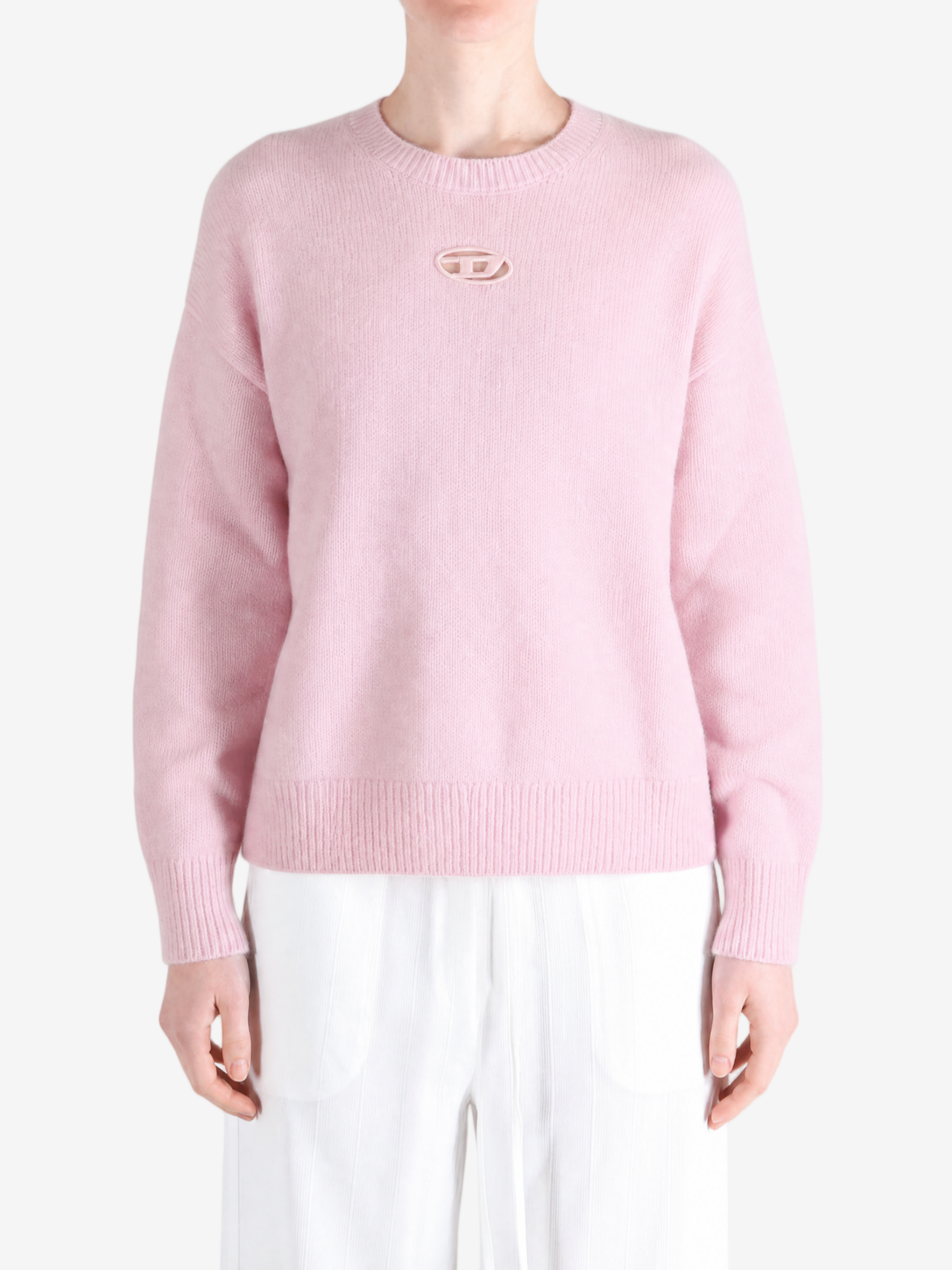 Pink hoodie, full body view