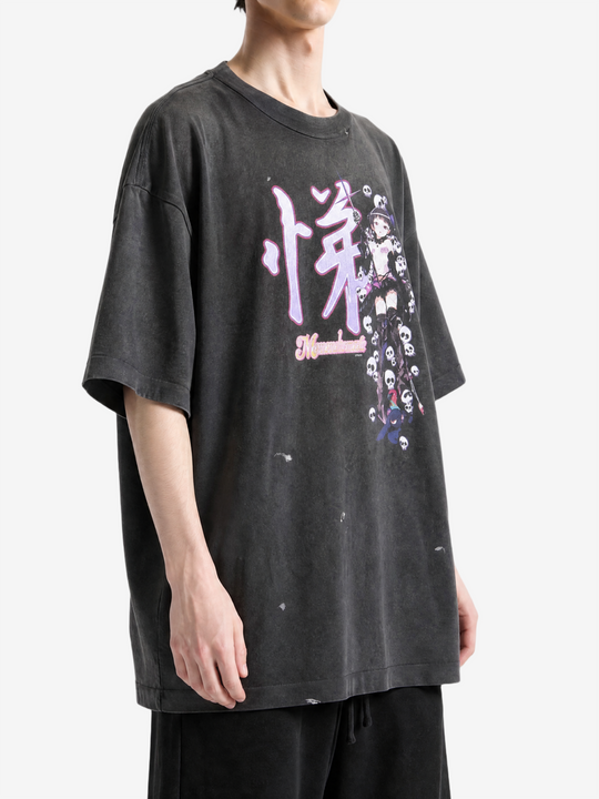 Black t-shirt, full body view