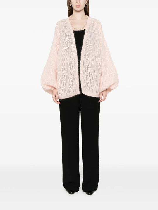 Pink cardigan, front view