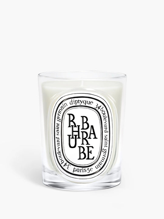 Rhubarbe candles, front view