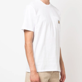 White striped T-shirt worn by a person, showing the shirt's fit