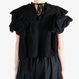 Black blouse worn by a person, showing the blouse's fit