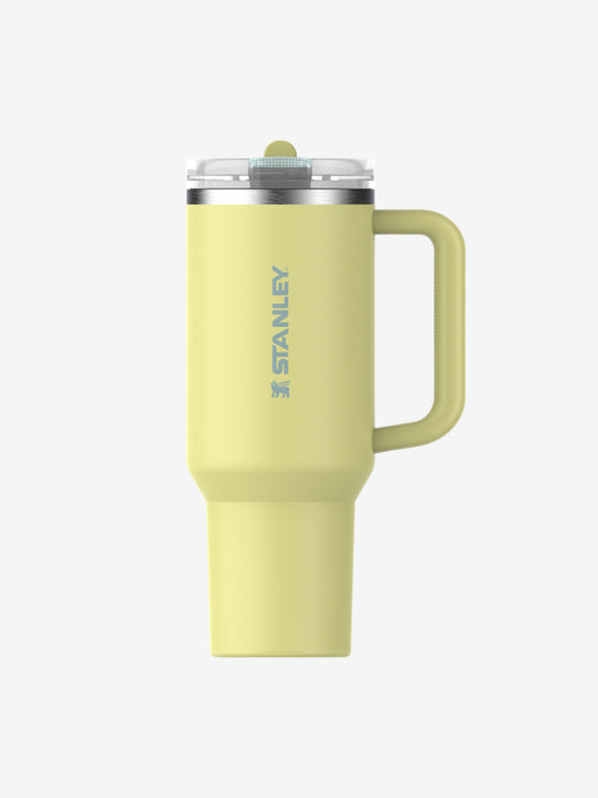 Yellow straw tumbler, front view