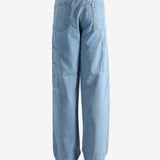 Blue jeans worn by a person, showing the jeans' fit