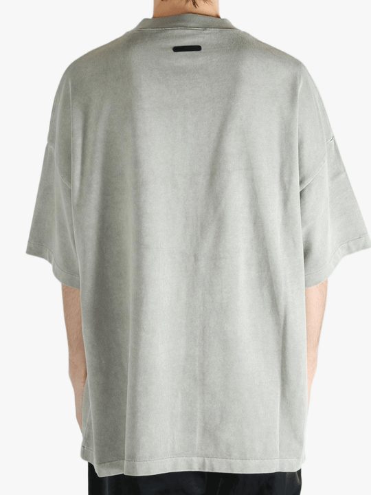 Grey t-shirt worn by a person, showing the t-shirt's fit