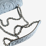 Close up of the blue bag, showing texture of the cotton fabric