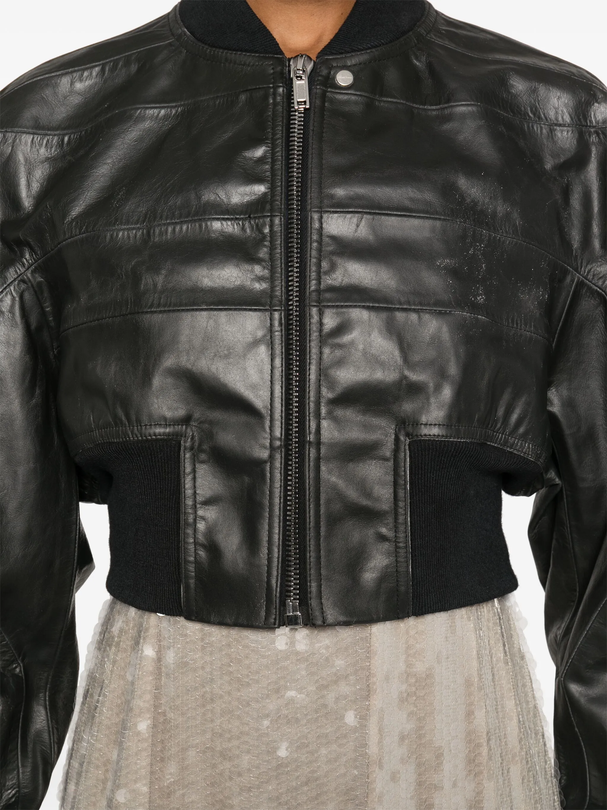 RICK OWENS - Women Cropped Leather Girdered Bomber – Atelier RICK OWENS - Women Cropped Leather Girdered Bomber – Atelier