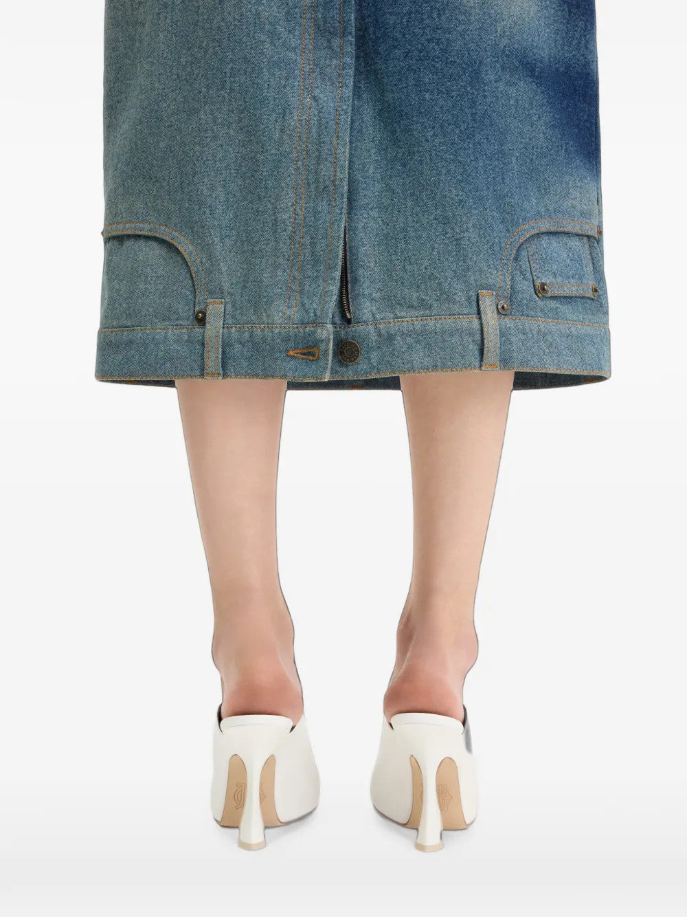 Blue skirt, full body view