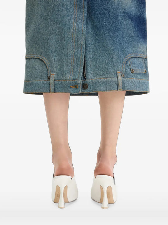 Blue skirt, full body view