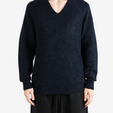Navy top, full body view