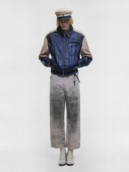 Navy jacket, full body view