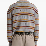 Grey knitwear worn by a person, showing the knitwear fit