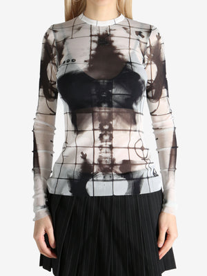 JEAN PAUL GAULTIER - Women Printed "Squeletor" Mesh Long Sleeves Top