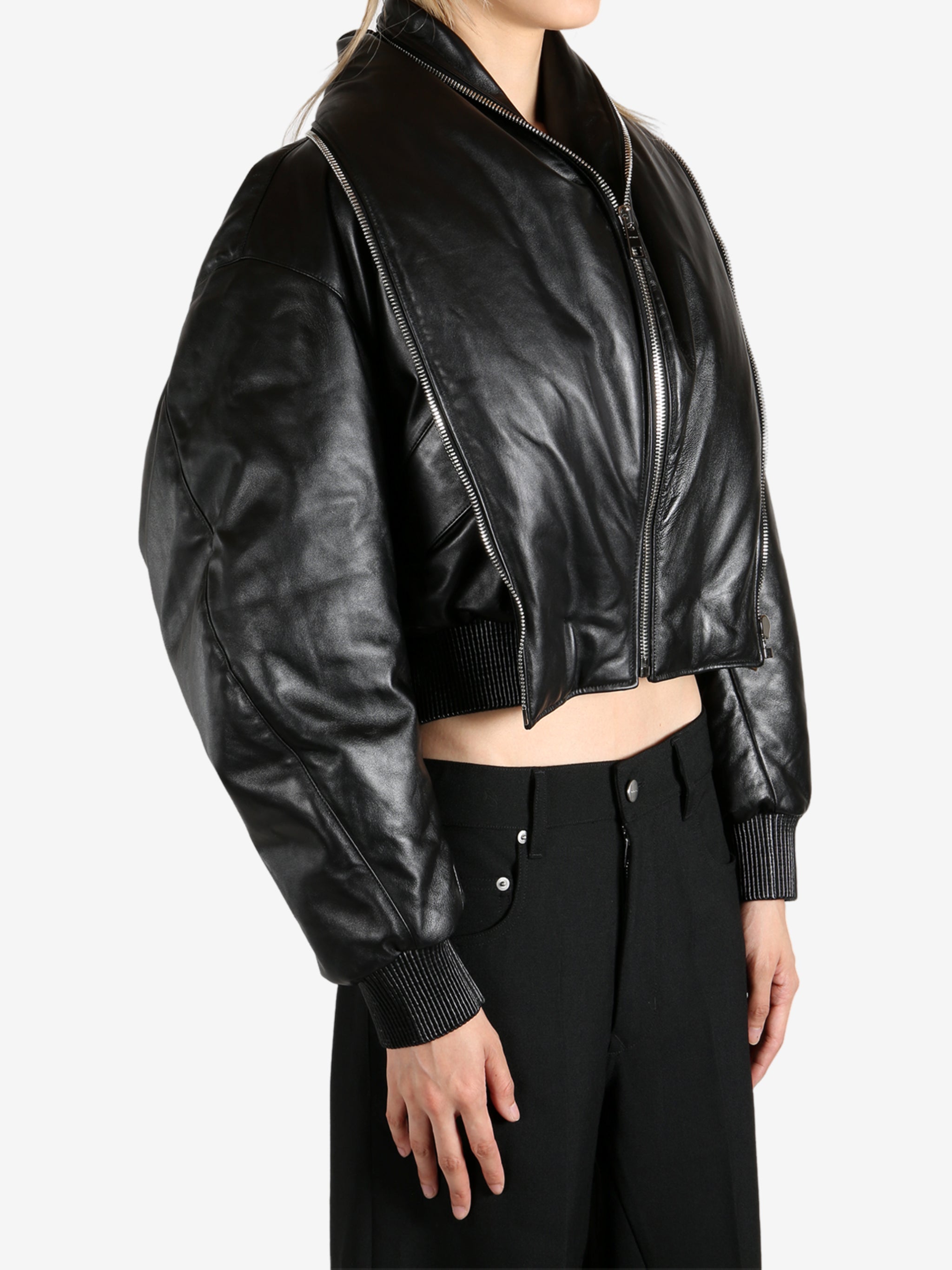 GIVENCHY - Women Zipped Shawl Collar Leather Bomber Jacket GIVENCHY - Women Zipped Shawl Collar Leather Bomber Jacket