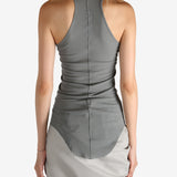 Grey top worn by a person, showing the top's fit