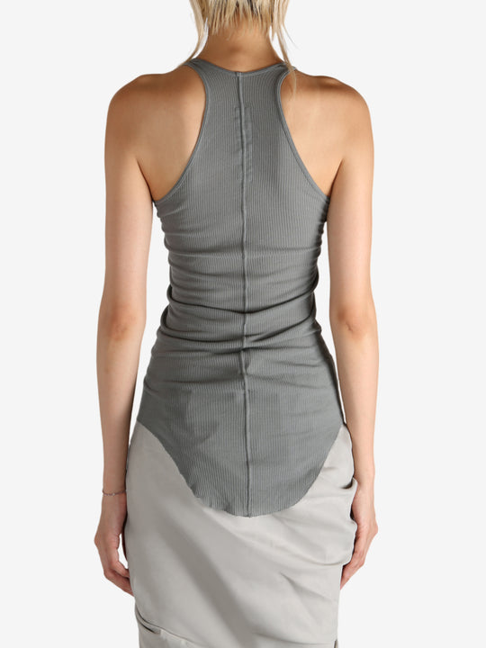 Grey top worn by a person, showing the top's fit