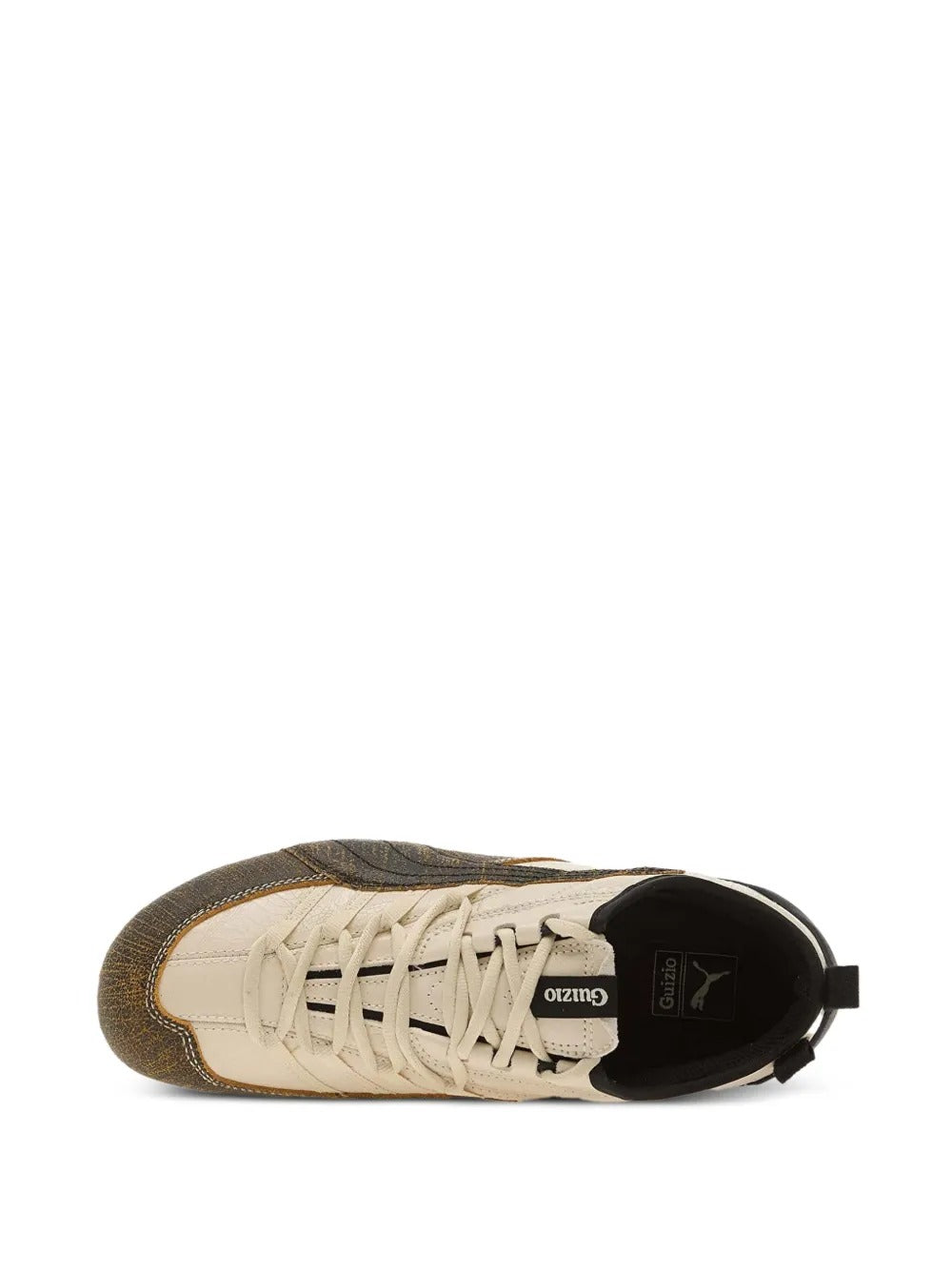Tan sneakers, top view