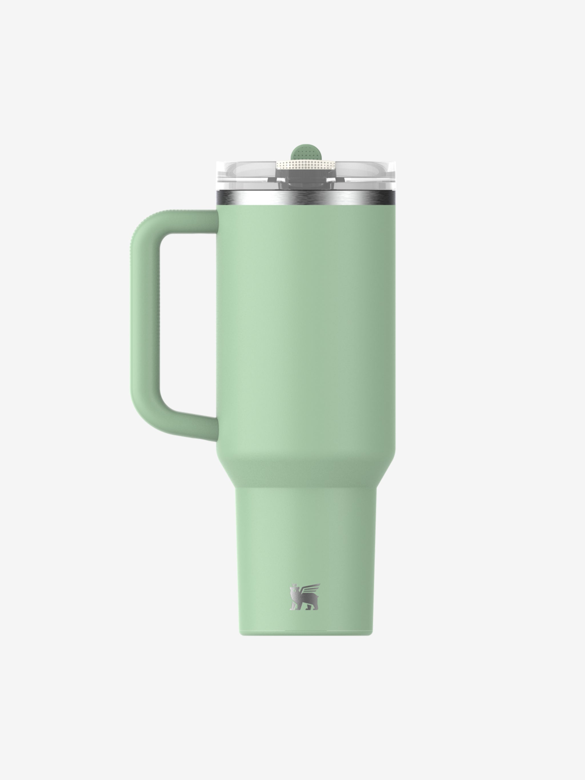 Green straw tumbler, back view
