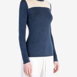 AURALEE - Women Fluffy Cashmere Nylon Jersey Contrast Long Sleeve Tee