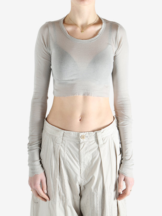 Grey t-shirt worn by a person, showing the t-shirt's fit