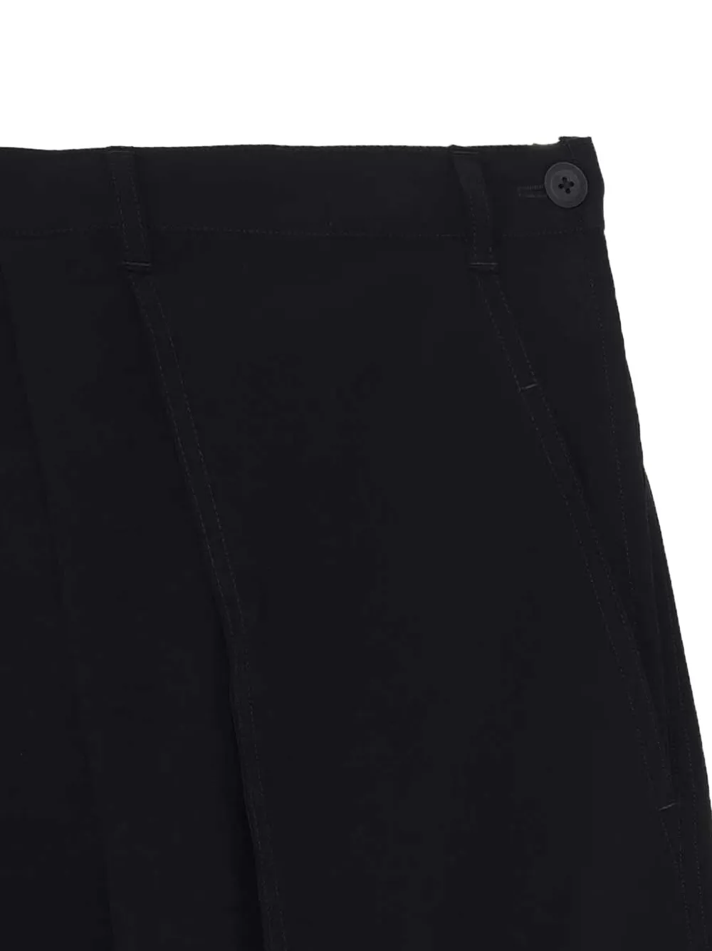 close up of black pants, showing texture of the triacetate fabric
