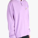 purple shirt worn by a person, showing the shirts fit