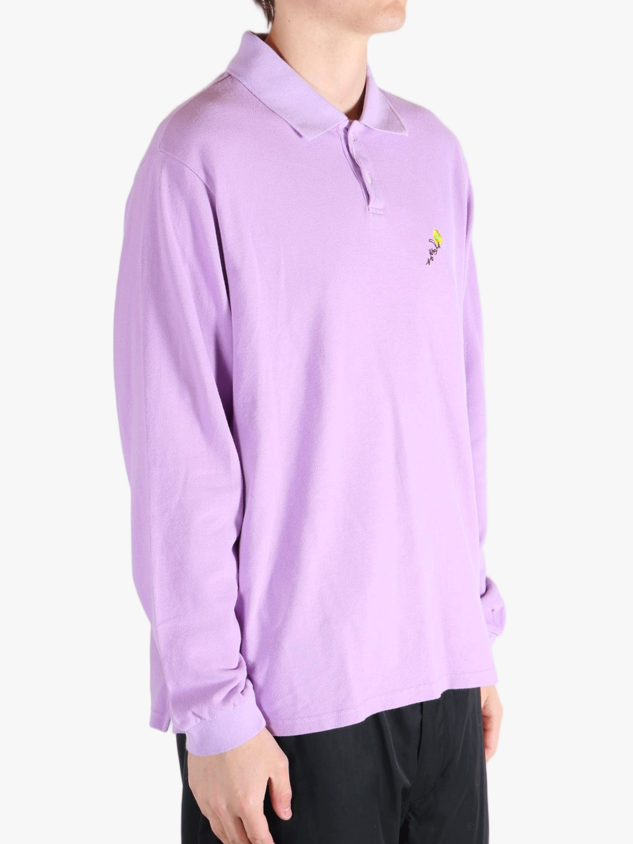 purple shirt worn by a person, showing the shirts fit