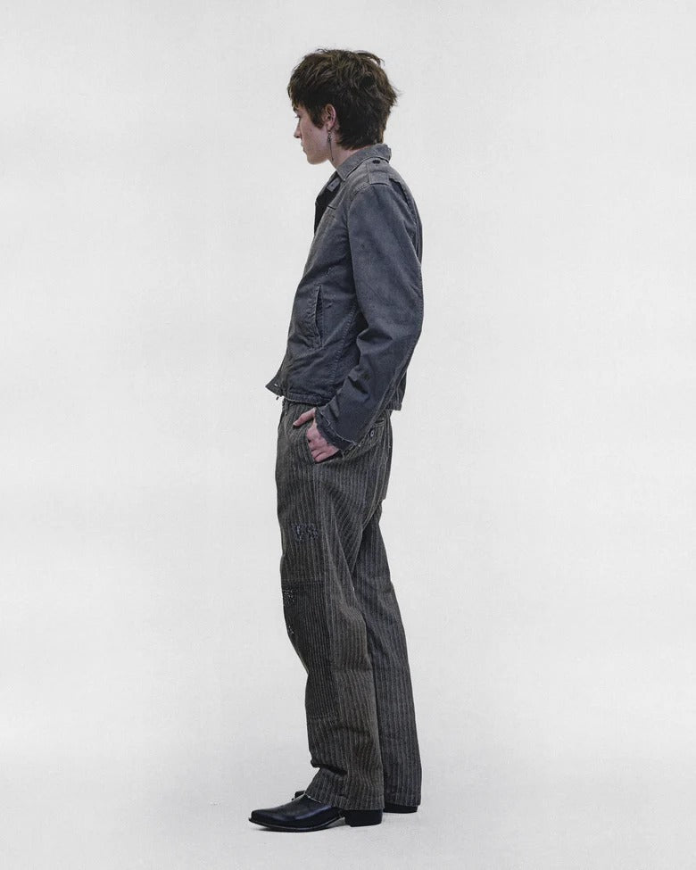 Grey pants, full body view