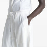 Close up of the white shorts, showing texture of the viscose fabric