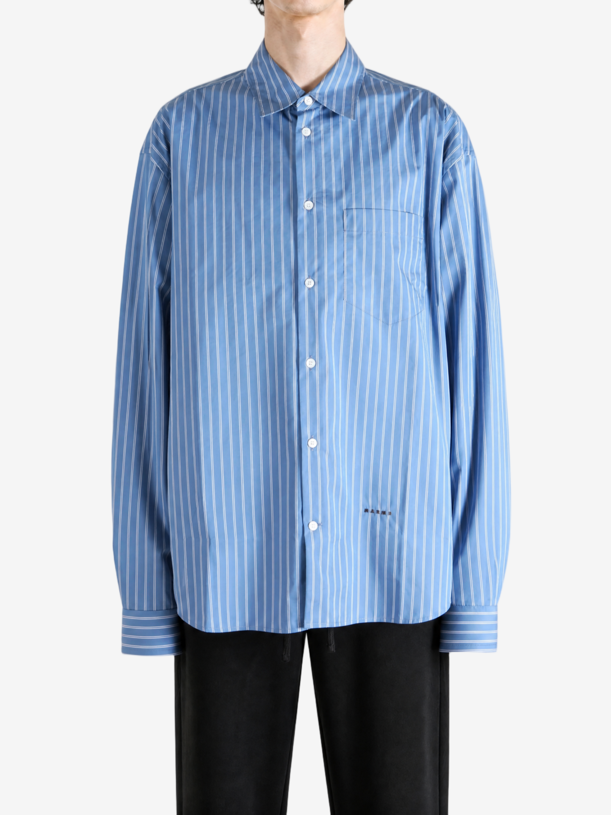 Blue shirt, full body view