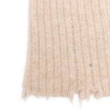 Close up of tan hat, showing texture of the cashmere fabric