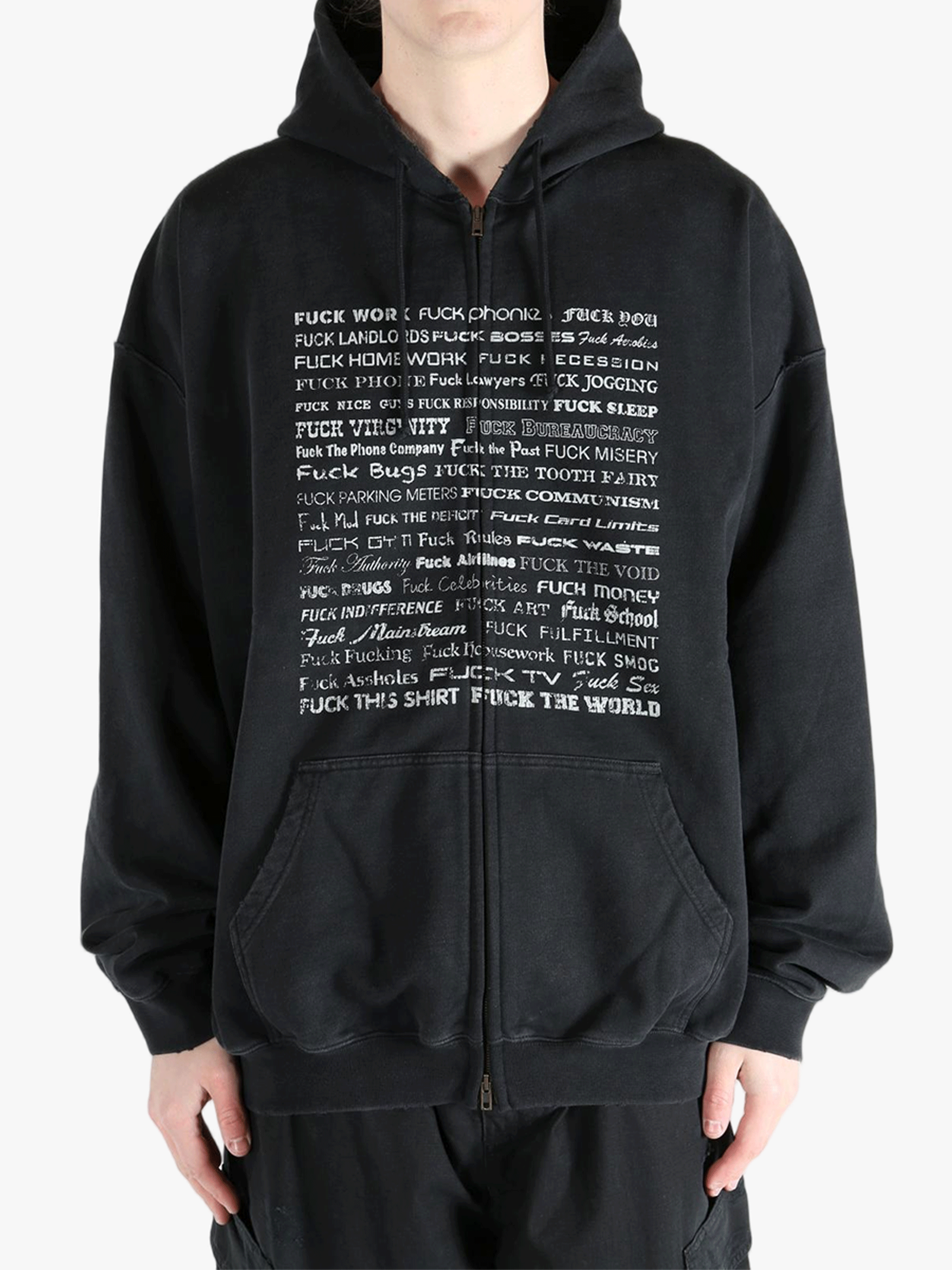 Black hoodie worn by a person, showing the hoodie fit