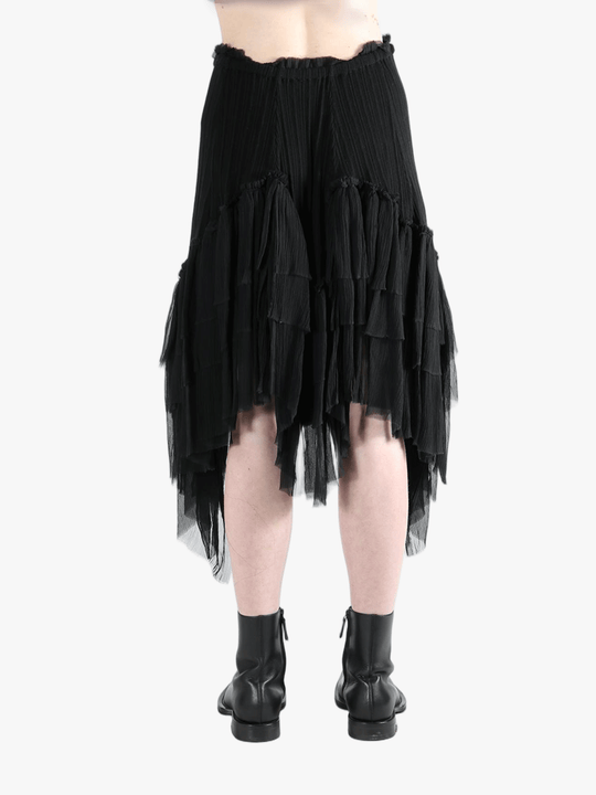Black skirts worn by a person, showing the skirts fit