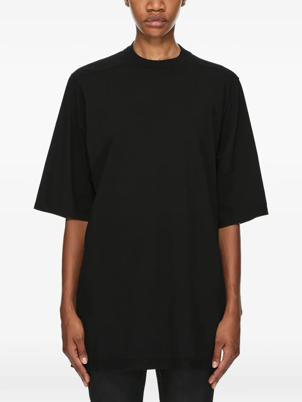 Black t-shirt, full body view