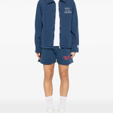 Blue shorts, full body view