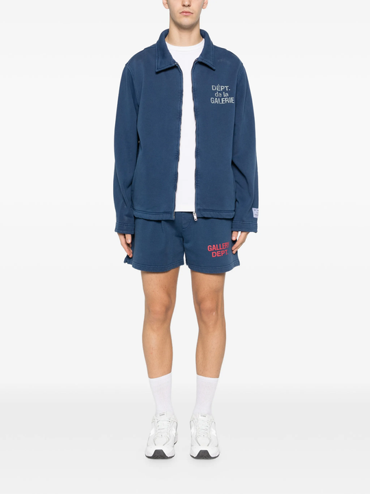 Blue shorts, full body view