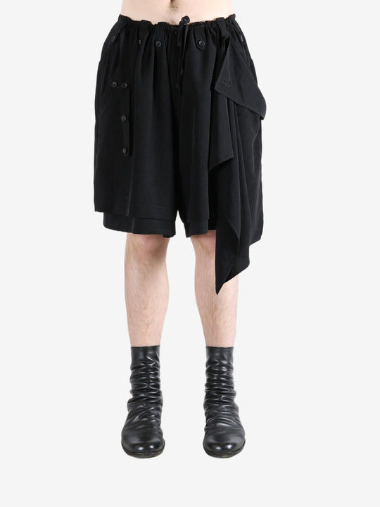 Black shorts worn by a person, showing the shorts's fit